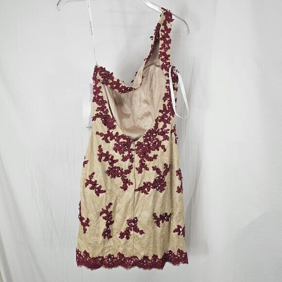 Rachel Allan Formal Dress One Shoulder Wine Latte Beaded Short Prom Evening Sz 4 - Picture 6 of 8